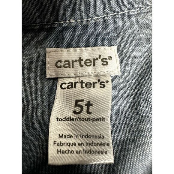 Carter's Boys'  Chambray Short Sleeve Woven Button Down Shirt Top 5T Cotton - Picture 2 of 8
